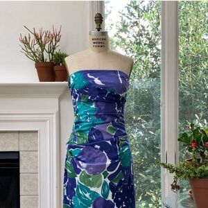 Suzi Chin Blue Strapless Sheath Cocktail Dress